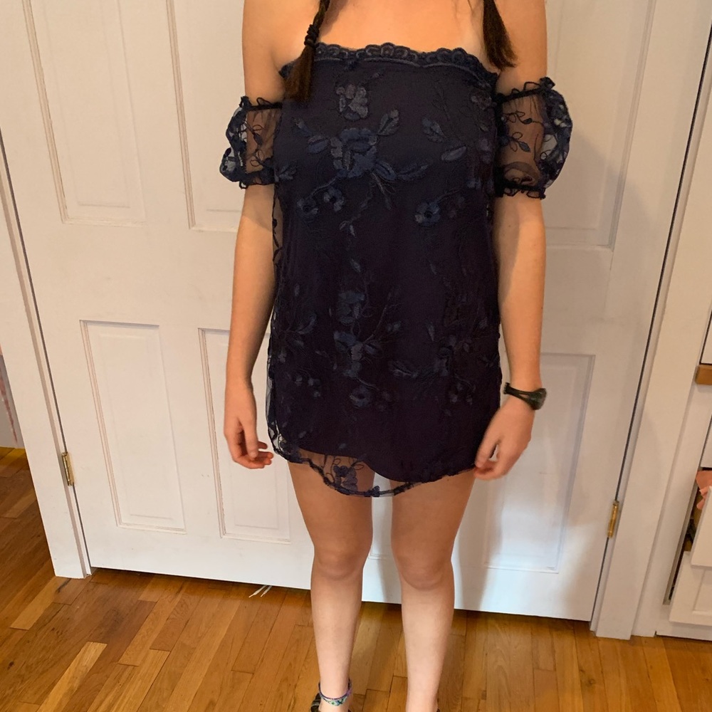 Navy blue off the shoulder dress